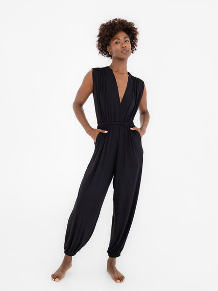 Y's 22SS RAYON BROAD JUMPSUIT 黒1 Shira Jumpsuit, Ribbed Black – IMBŌDHI
